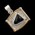 Modern Two Tone Natural Black Onyx set in Solid .925 Sterling Silver Pendant