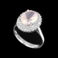 Brazilian 10X8 Mm Natural Rose Quartz, Cubic Zirconia Solid.925 Sterling Silver Ring Size 6.75 or N1