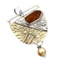 Two Tone Natural Rough Orange Kyanite Solid .925 Sterling Silver Pendant