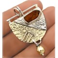 Two Tone Natural Rough Orange Kyanite Solid .925 Sterling Silver Pendant