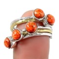 Rare Two Tone Natural Sponge Coral Solid .925 Sterling Silver Stacking Ring Size 6.5 OR M