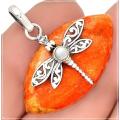 New Arrival - Dragonfly Natural Marquise Cut Coral, Pearl Solid .925 Sterling Silver Pendant