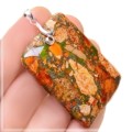 Extraordinary Orange Copper Turquoise Gemstone Solid .925 Sterling Silver Pendant