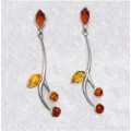 Modern Leaf Like Design Genuine Baltic Amber in Solid .925 Sterling Silver Earrings