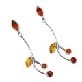 Modern Leaf Like Design Genuine Baltic Amber in Solid .925 Sterling Silver Earrings