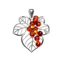 Stunning Piece of Genuine Baltic Amber Rounds on Leaf Shape in Solid .925 Silver Pendant