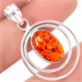 Handmade Modern Baltic Amber Oval set in Solid .925 Sterling Silver Pendant