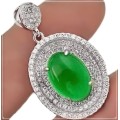 11.61 cts Natural Green Chalcedony, White Topaz Solid  .925 Silver Pendant