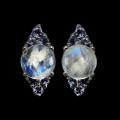 Earth Mined 8 mm Blue Fire Rainbow Moonstone ,tanzanite Aaa Gemstone Solid .925  Silver Earrings