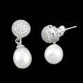 9,29 cts Natural White Pearl, White Topaz  Solid .925 Sterling Silver Earrings