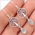 GORGEOUS TREE OF LIFE NATURAL HERKIMER DIAMOND SOLID STERLING SILVER DANGLING EARRINGS
