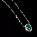 Breathtaking AAA Natural Zambian Emerald, White CZ Solid .925 Sterling Silver Necklace