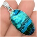 Natural Malachite in Chrysocolla Gemstone Solid. 925 Sterling Silver Pendant