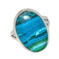 Natural Malachite in Chrysocolla Gemstone  Solid. 925 Silver Ring Size US 8.5 or Q1/2