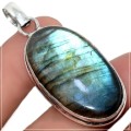 NATURAL FIERY LABRADORITE GEMSTONE  .925 SILVER  PENDANT