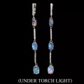 6 Natural Unheated Rainbow Full Flash Fire Opal  Solid .925 Silver Earrings