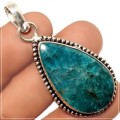 Natural Blue Apatite Pear Gemstone .925 Sterling Silver Pendant