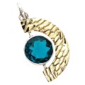Two Tone Natural Neon Blue Apatite Solid .925 Sterling Silver Pendant