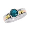 TWO TONE NATURAL NEON BLUE APATITE SOLID .925 STERLING SILVER RING SIZE 9
