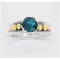 TWO TONE NATURAL NEON BLUE APATITE SOLID .925 STERLING SILVER RING SIZE 9