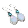 Gorgeous Opalite, Blue Topaz Gemstone .925 Silver Pendant and Earrings Set