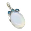 Gorgeous Opalite, Blue Topaz Gemstone .925 Silver Pendant and Earrings Set
