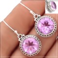Pretty Faceted Pink Topaz Round Gemstone Solid .925 Sterling Silver Earrings