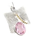 Two Tone 6 cts Pink Kunzite Gemstone Solid .925 Silver Pendant