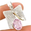 Two Tone 6 cts Pink Kunzite Gemstone Solid .925 Silver Pendant