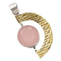 Two Tone Natural Rose Quartz Solid. 925 Sterling Silver Pendant