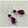 Handmade Enchanting Indian Cherry Ruby and Garnet Earrings Set in 925 Silver