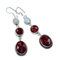 RED FIRE GARNET GEMSTONE .925  STERLING SILVER  EARRINGS