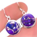 Natural Copper Mohave Purple Turquoise set in Solid .925 Sterling Silver Earrings