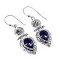 Enchanting African Purple Amethyst Dangle .925  Silver Earrings