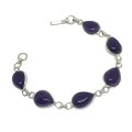 Deep Purple Amethyst Gemstone Silver Bracelet