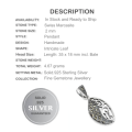 4.67 Gms  Swiss Fine Marcasite Leaf Design Solid .925 Sterling Silver