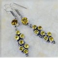 Incredible X Long Faceted Citrine Gemstone .925  Silver Earrings