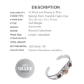 Natural Rock Fossil, Tigers Eye Gemstone .925 Silver Cuff Bangle