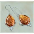 Copper Tone Dichroic Glass Gemstones .925 Silver Earrings