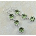 Exquisite Long Green Amethyst Gemstone .925 Silver Earrings