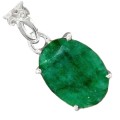 Natural Indian Emerald Gemstone Solid .925 Sterling Silver Pendant