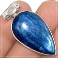 Natural Kyanite, Rainbow Moonstone Gemstone .925 Sterling Silver Kyanite Pendant