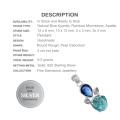 Natural Kyanite, Rainbow Moonstone, Neon Blue Apatite  Gemstone .925 Sterling Silver Kyanite Pendant