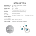 Modern Swiss Blue Topaz Gemstone .925  Silver Pendant and Earrings Set