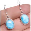 Rare and Highly Sought After Natural Caribbean Larimar Gemstone .925 Sterling Silver Earrings