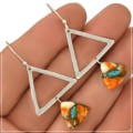 Trendy Natural Spiny Oyster Arizona Copper Turquoise Solid .925 Sterling Silver Earrings
