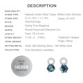 Exceptional Real Stones Natural London Blue Topaz CZ Gemstone Solid .925 Sterling Silver Studs