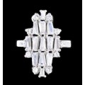 Rare 24.25 cts Tapered Baguette AAA White Cubic Zirconia Solid .925 Silver Ring Size 8 or Q