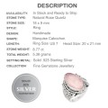 8.77 cts Rose Quartz Gemstone Solid .925 Sterling Silver Ring Size 7 or O