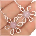 Adorable Whimsy Floral Set Natural Pink Rose Quartz Solid .925 Sterling Silver Earrings